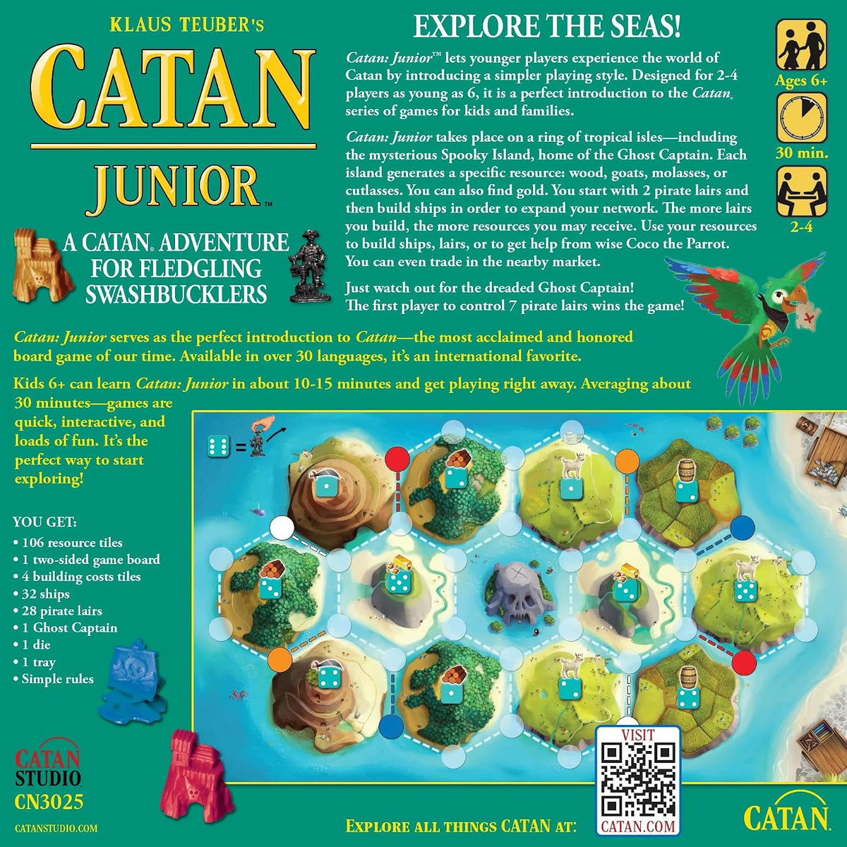 CATAN Juego de Mesa Junior - ¡Aventura de Espadachines para Jóvenes Piratas! Juego de estrategia, divertido juego familiar para niños y adultos, a partir de 6 años, 2-4 jugadores, 30 minutos de tiempo