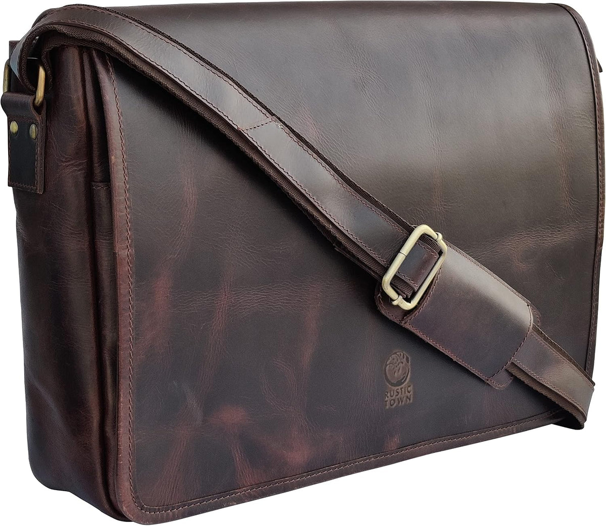 Bolso de mensajero de cuero para hombre, bolso vintage de grano completo