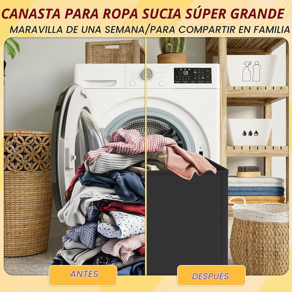 Cesta de lavandería de 3 secciones de 195 litros, cesta grande para la ropa sucia con 3 bolsas interiores, cesta organizadora plegable para lavandería, dormitorio, cesta clasificadora de lavandería, 3 compartimentos