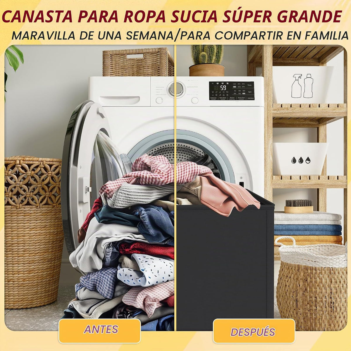 Cesta de lavandería de 3 secciones de 195 litros, cesta grande para la ropa sucia con 3 bolsas interiores, cesta organizadora plegable para lavandería, dormitorio, cesta clasificadora de lavandería, 3 compartimentos