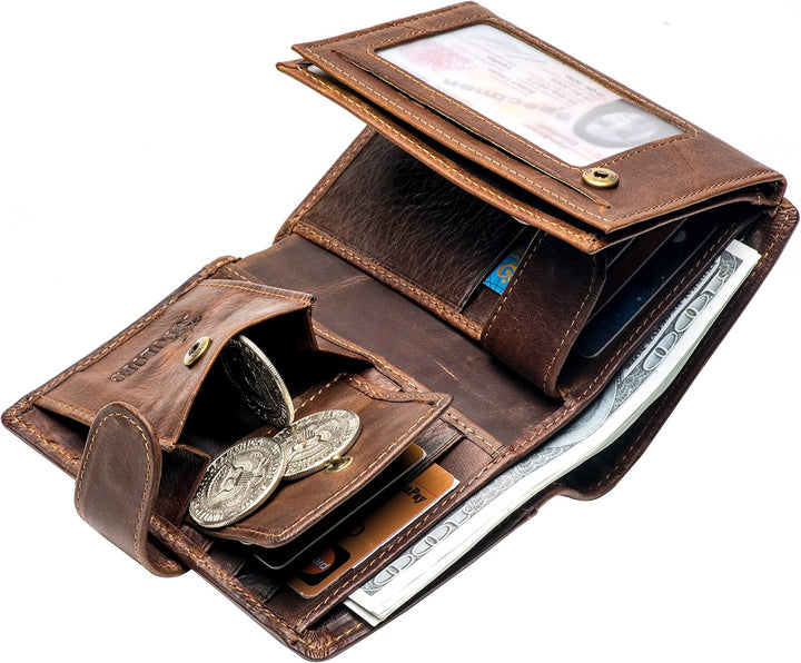 POKOFO Billetera grande de cuero genuino con bloqueo RFID, tarjeter...