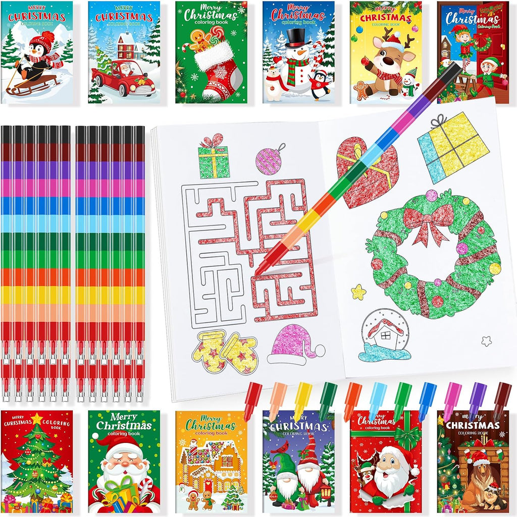 BenLouis 24 mini libros de Navidad para colorear con 24 crayones para niños a granel