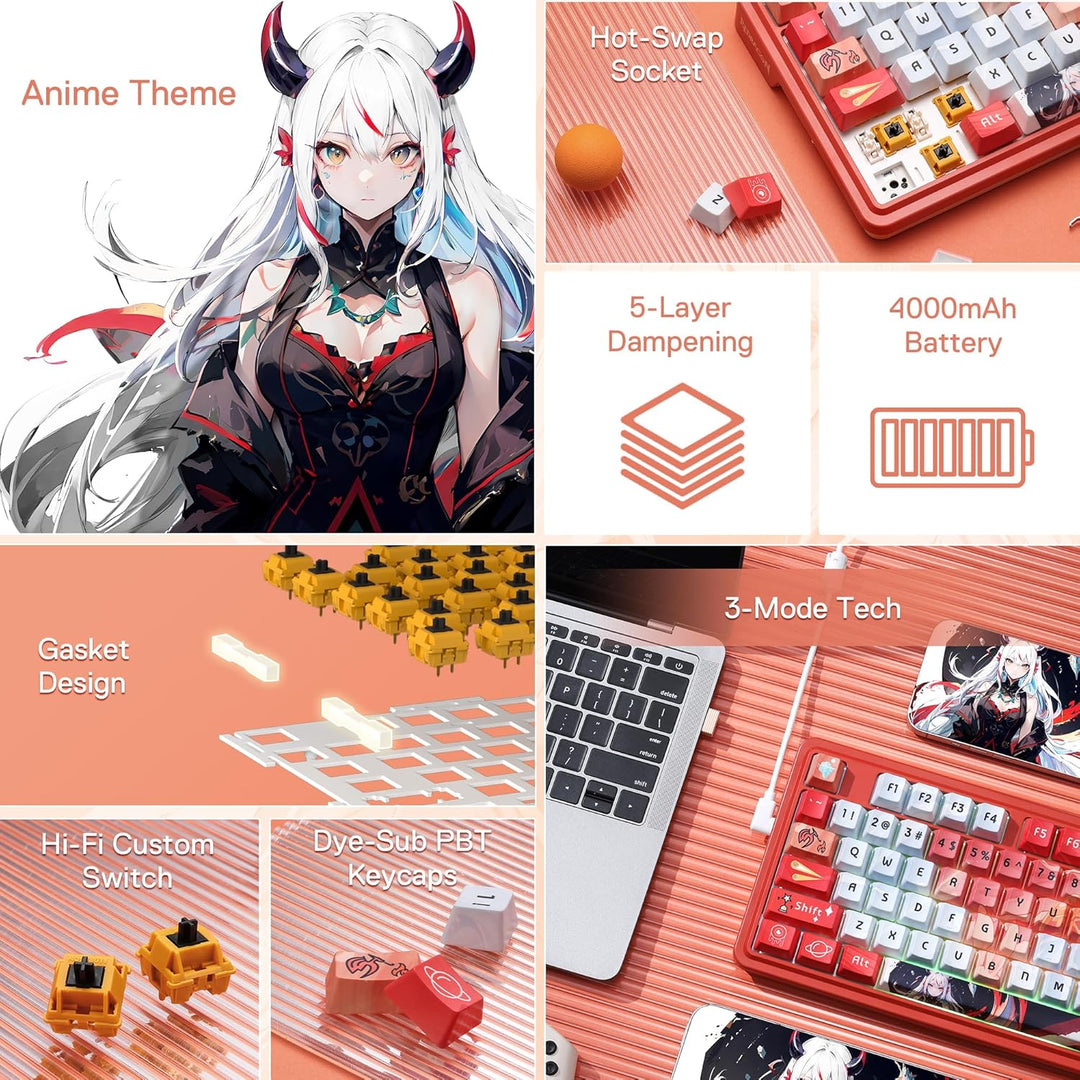 Redragon K673 PRO SE 75% 81 teclas teclado inalámbrico con junta RG...