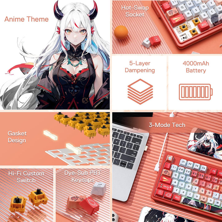 Redragon K673 PRO SE 75% 81 teclas teclado inalámbrico con junta RG...