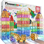 PicassoTiles Juego de 80 piezas de azulejos magnéticos, juego de