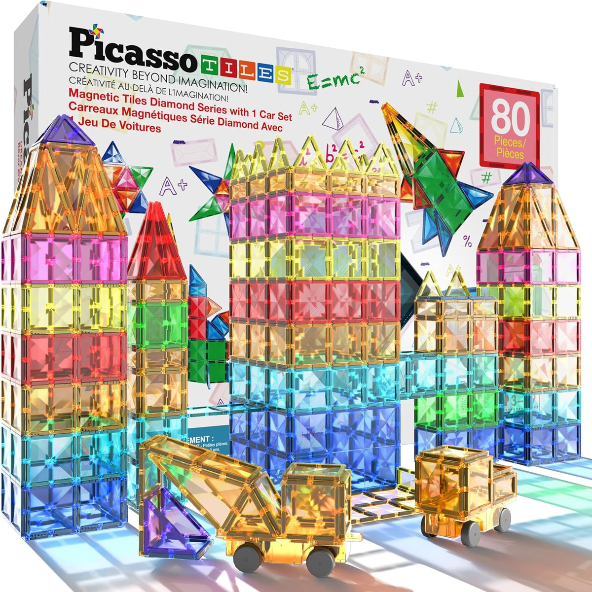 PicassoTiles Juego de 80 piezas de azulejos magnéticos, juego de