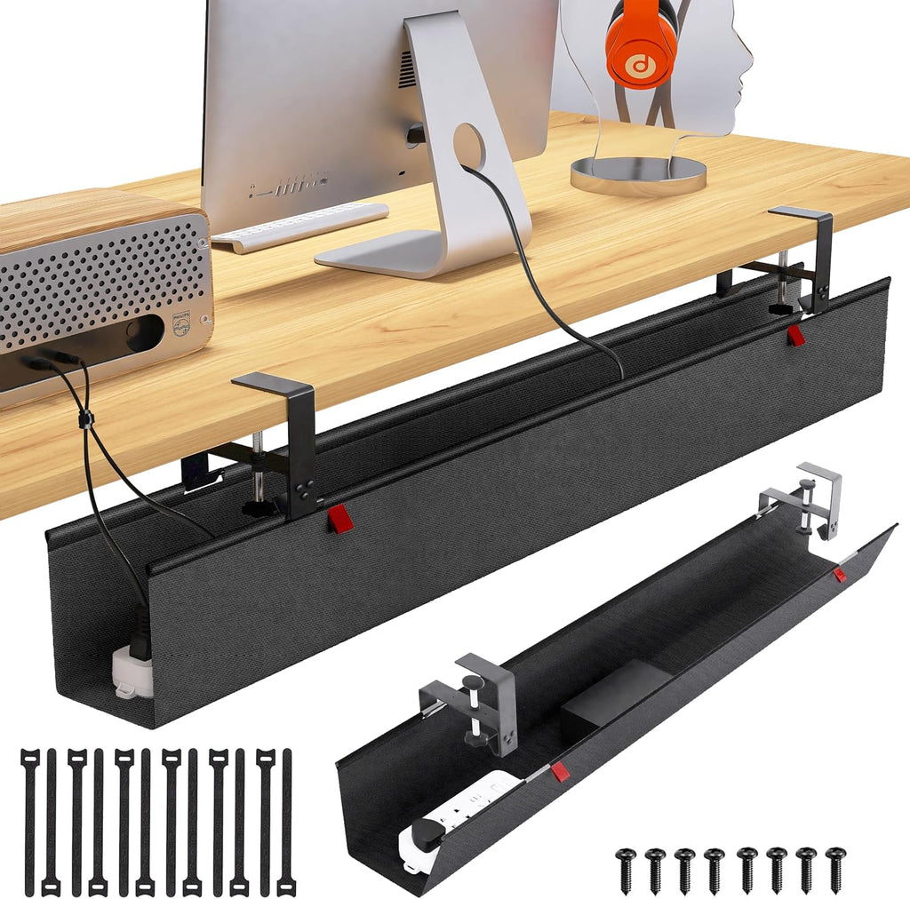 Bandeja de gestión de cables debajo del escritorio de 48" para juego, Negro sin taladro, Organizador de cables para PC, Grande anti-hundimiento para ocultar cables, Red de gestión de cables furtiva para estación de batalla (Negro, 47.8")