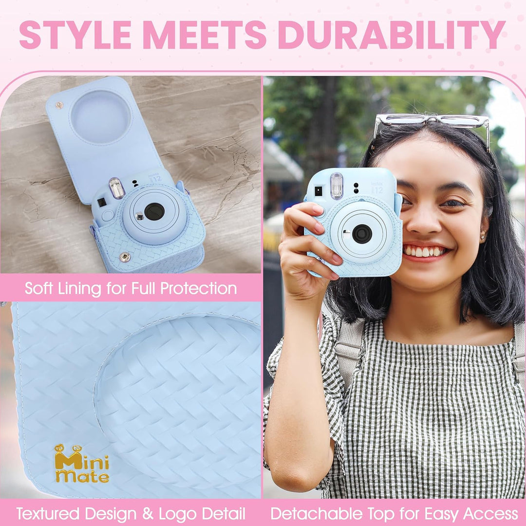 Fujifilm Cámara Instantánea Instax Mini 12 Azul Pastel + Funda Dise...