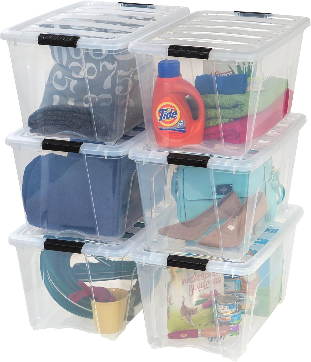 IRIS USA, Inc. IRIS USA TB-56D STACK & PULT Storage Box, 53 qt, claro, 6 cuenta