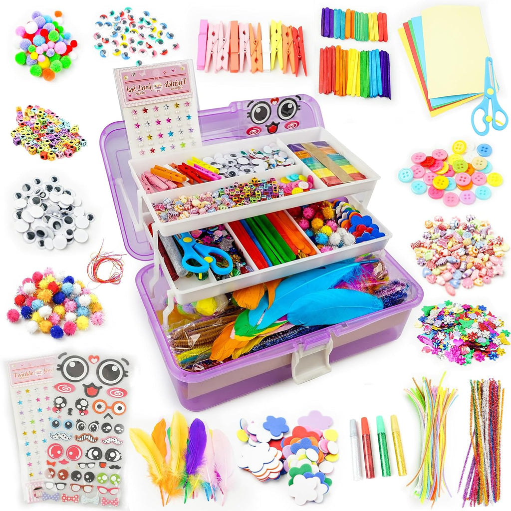 SMILESSKIDDO Artes y manualidades para niños, más de 1000 piezas de kits de manualidades con caja de almacenamiento