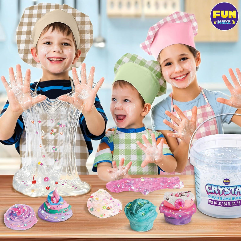 FunKidz - Juguete enorme de 4 libras para niños, cubo de slime transparente y cristalino de 64 onzas líquidas, regalo con 29 juegos de complementos, kit de slime jumbo para niñas y niños regalo de