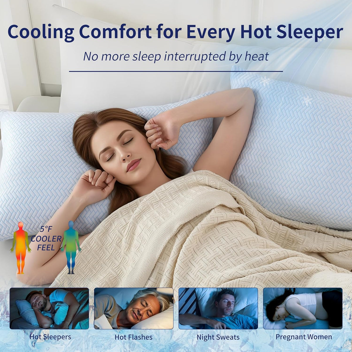 DOWNCOOL Juego de 2 almohadas refrescantes tamaño Queen, almohadas de