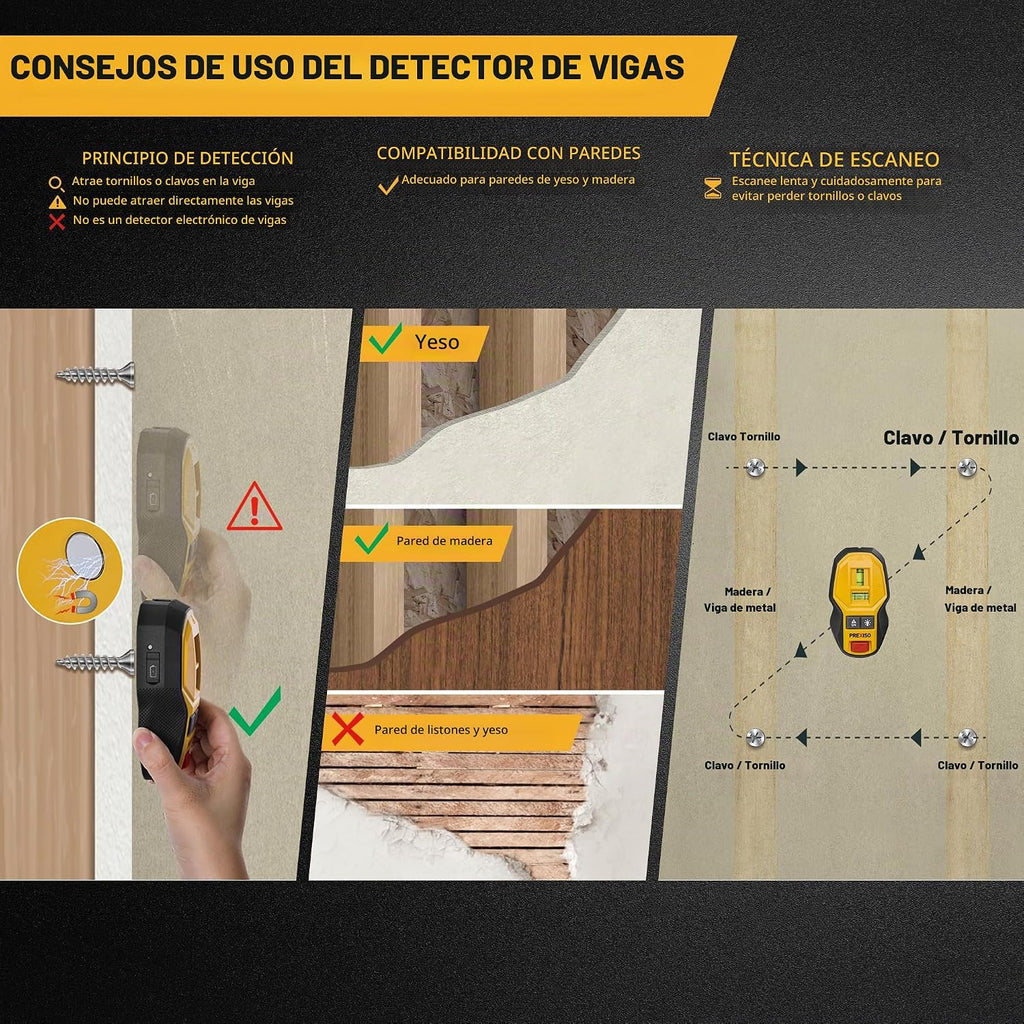 PREXISO Nivel láser cruzado recargable 2 en 1 y buscador de uñas magnético