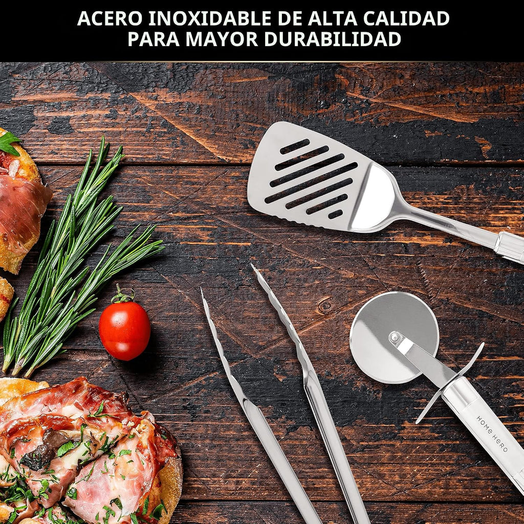 Home Hero Juego de utensilios de cocina de acero inoxidable de 54 piezas, utensilios de cocina antiadherentes resistentes al calor de silicona y acero inoxidable, herramientas completas con cuchara