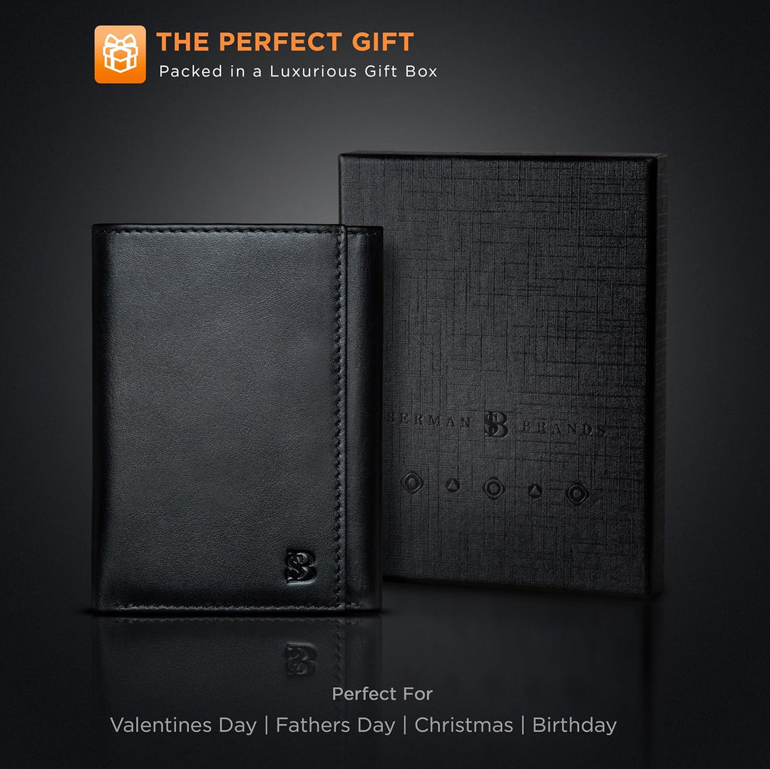 SERMAN BRANDS Billetera tríptica para hombres - Cuero genuino con b...