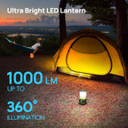 Lámpara Consciot Linterna de camping LED con pilas de 1000 lúmenes, 4 modos de luz