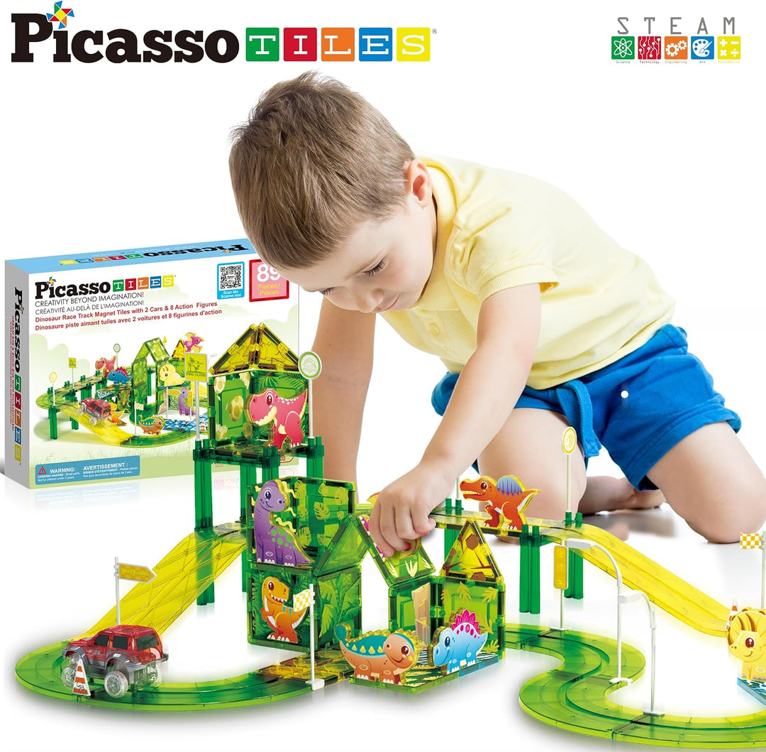 PicassoTiles PTR02 - Azulejos magnéticos de dinosaurio con 8 imanes...