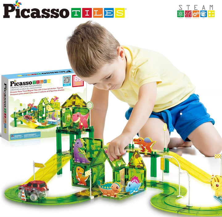 PicassoTiles PTR02 - Azulejos magnéticos de dinosaurio con 8 imanes...
