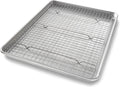 Utensilio para horno lámina cuadrante USA Pan, lámina para hornear y juego de rejilla para enfriamiento antiadherente, metálico , juego rejilla/media bandeja, Metal