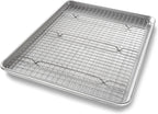 Utensilio para horno lámina cuadrante USA Pan, lámina para hornear y juego de rejilla para enfriamiento antiadherente, metálico , juego rejilla/media bandeja, Metal