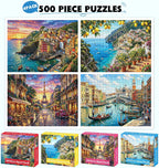 Paquete de 4 rompecabezas de 500 piezas para adultos, rompecabezas de 500 piezas de Italia Cinque Terre Amalfi Coast para adultos, 500 piezas, Torre Eiffel de París, puente de Venecia, Rialto