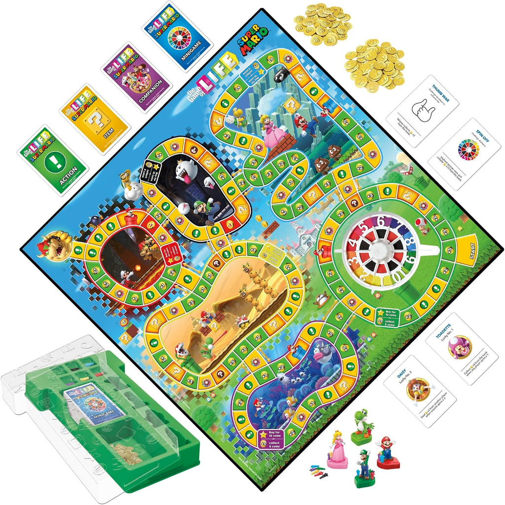 Hasbro Gaming El juego de la vida: Edición Super Mario Juego de mesa para niños de 8 años en adelante, juega minijuegos, recoge estrellas, batalla contra Bowser