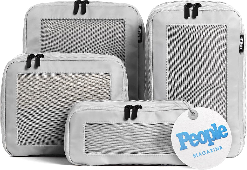 Cubos de embalaje de compresión Aerotrunk para viajes - Bolsas organizadoras de equipaje - Cubos de embalaje de doble cremallera para maletas (paquete de 4, gris claro)