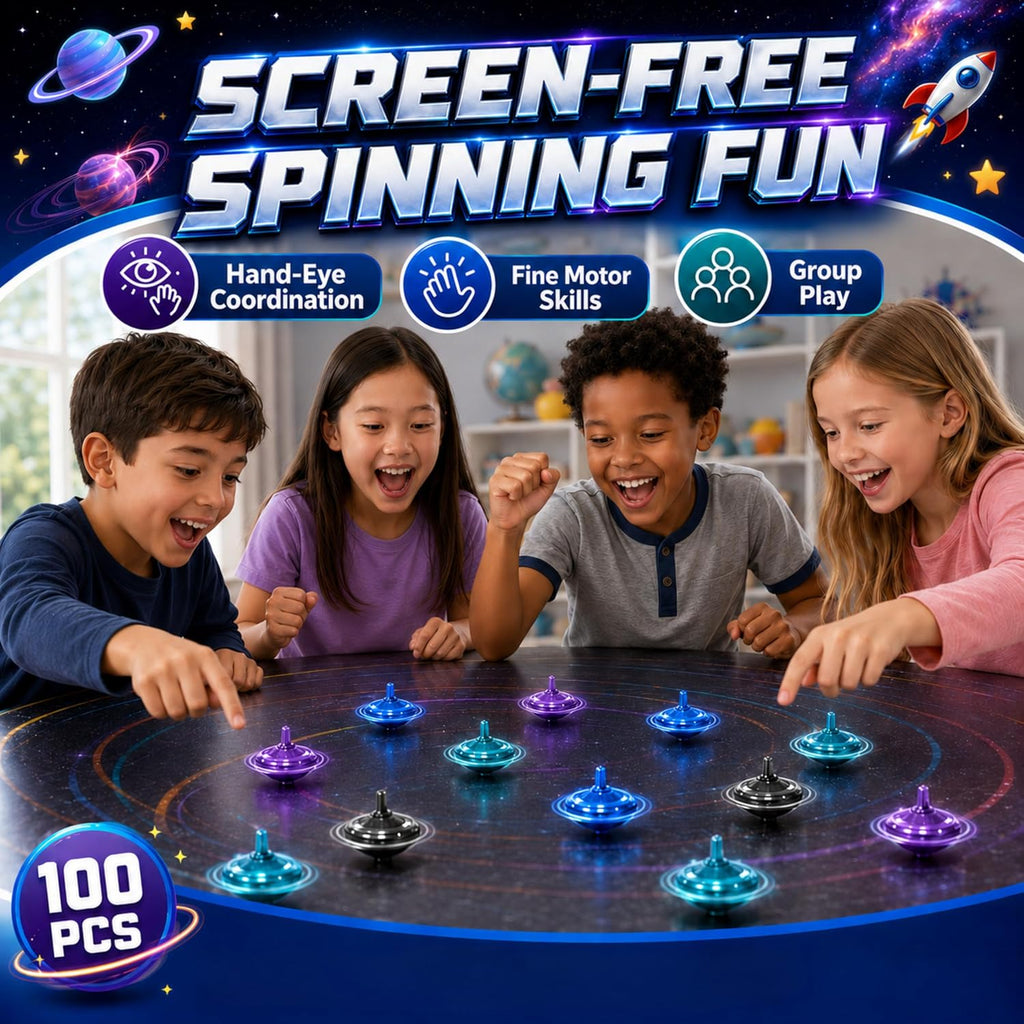 Tops giratorios LED intermitentes para niños, recuerdos de fiesta a granel y premios de aula (Galaxy - 100 piezas)