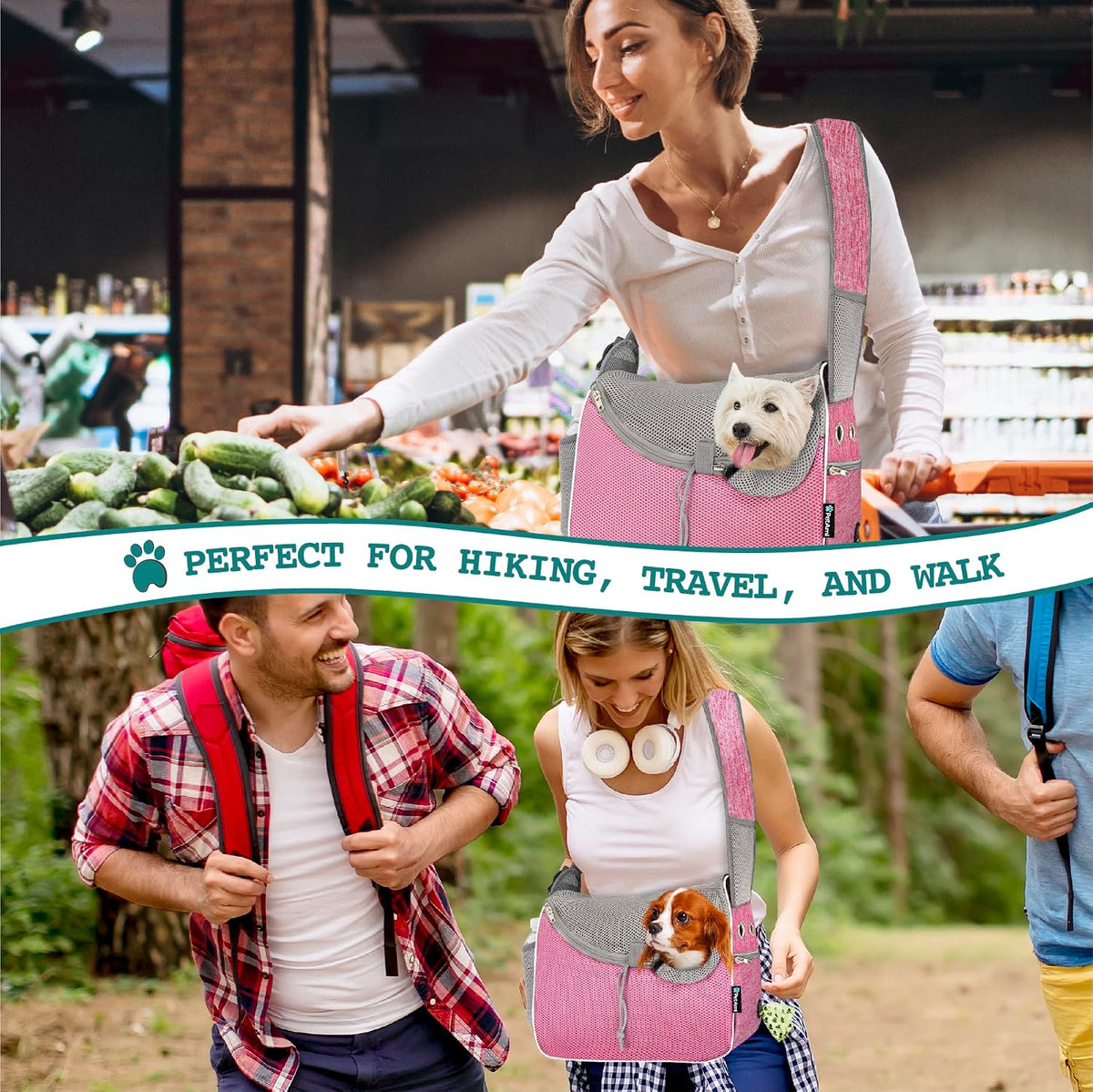 PetAmi - Transportador para perros pequeños, manos libres, color rosa