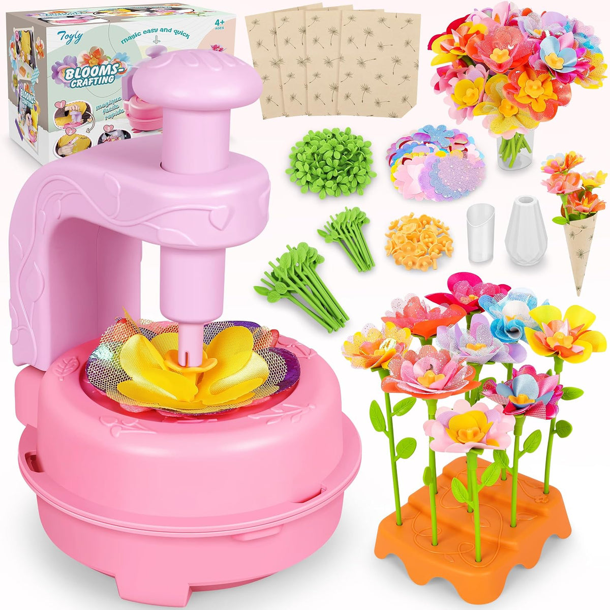 Kit de ramo de flores de tela rosa y morado, regalo educativo para niñas