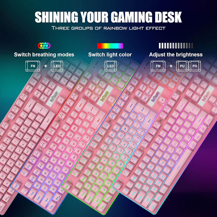 RedThunder K10 - Combo de teclado y ratón inalámbricos para juegos,...