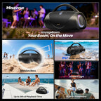 Hisense VoyageBoom - Altavoz Bluetooth portátil, resistente al agua IP67, a prueba de polvo y golpes, hasta 24 horas de tiempo de reproducción, graves masivos, luz ambiental, banco de potencia