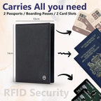 2 Portapasaportes - Esenciales de viaje, billetera con bloqueo RFID, organizador de tarjetas de crédito, accesorio de cobertura delgada para hombres y mujeres, Negro, Talla única