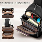 befen Bolsos cruzados pequeños antirrobo de cuero genuino negro para las