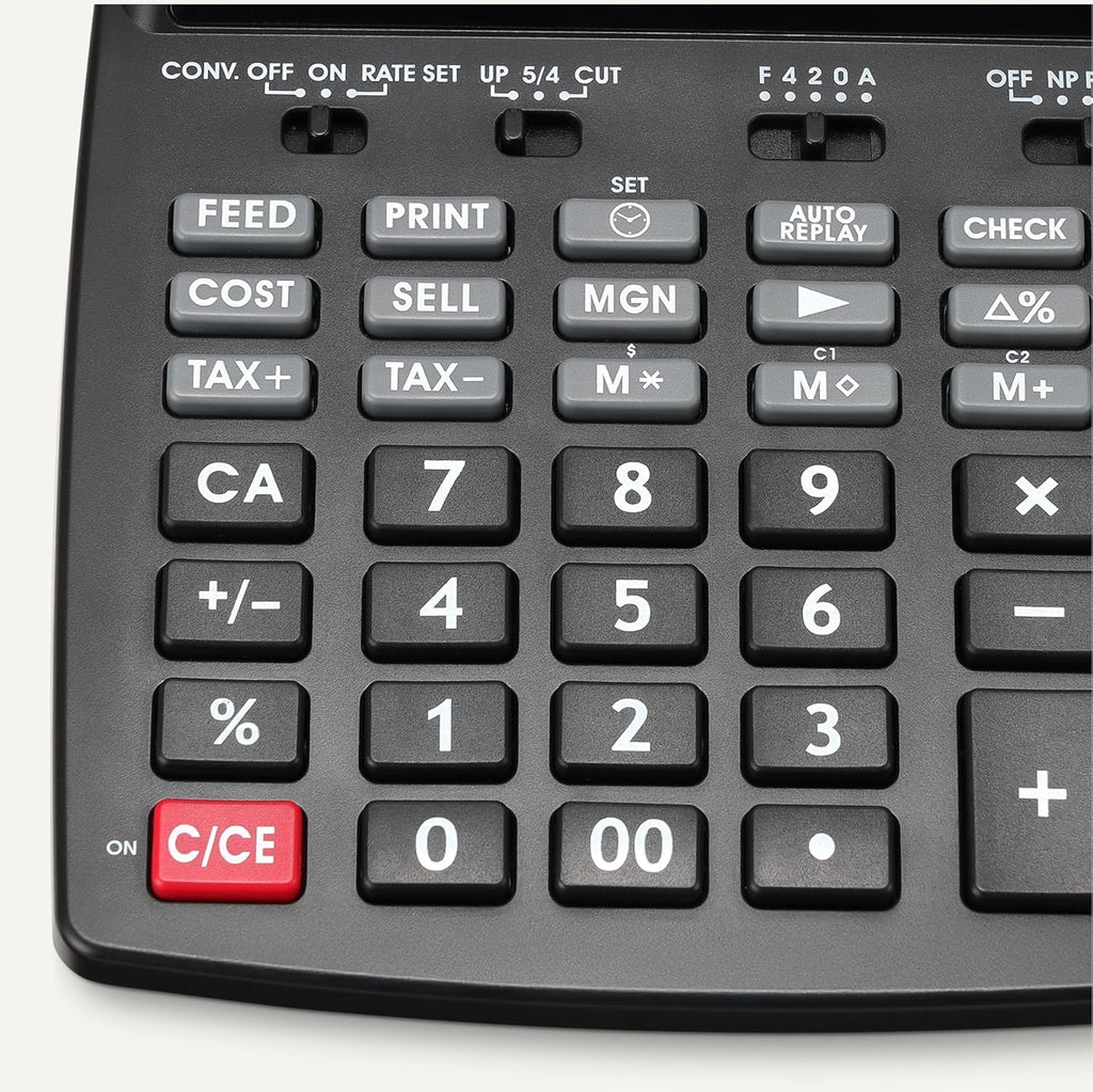 Amazon Basics Calculadora de impresión con pantalla LCD de 12 dígitos, máquina de adición con impresión térmica para negocios e impuestos, escritorio, negro