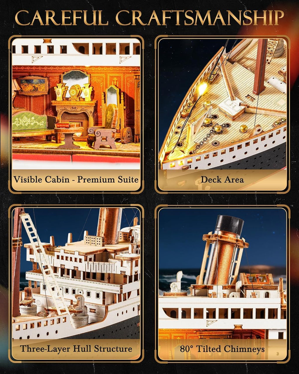 Rolife Rompecabezas de madera 3D modelo Titanic Kit de barco 19.5" 433pcs