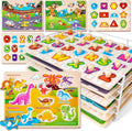 SYNARRY Rompecabezas de madera para niños pequeños de 1 a 3 años, 6 rompecabezas para niños pequeños de 2 a 4 años con estante, vehículo de dinosaurio animal para niños, juguetes educativos para niños