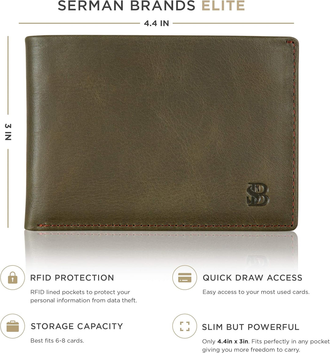 SERMAN BRANDS Mens Slim Bifold Wallet RFID Blocking Minimalist Fron...