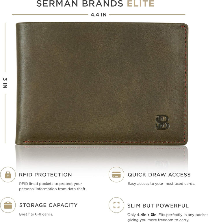 SERMAN BRANDS Mens Slim Bifold Wallet RFID Blocking Minimalist Fron...