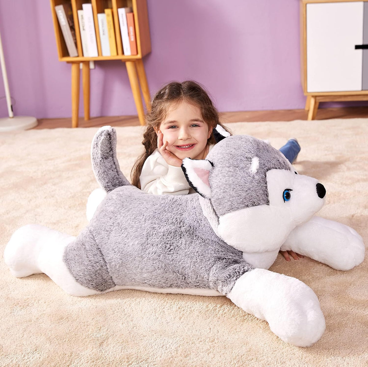 IKASA Peluche gigante de perro Husky de 30", súper suave, sin cierre de cremallera