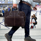 Maletín de cuero prémium para hombres y mujeres, bolsa para laptop de 16 pulgadas, color marrón, ideal para el trabajo, viajes y uso diario