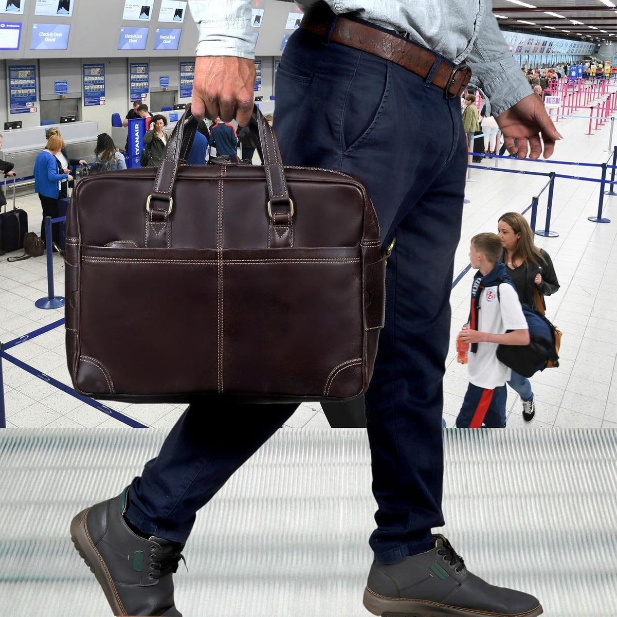Maletín de cuero prémium para hombres y mujeres, bolsa para laptop de 16 pulgadas, color marrón, ideal para el trabajo, viajes y uso diario