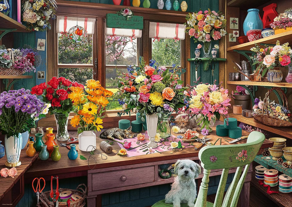 Ravensburger Cobertizo del Arreglista de Flores - Rompecabezas de 1000 piezas para adultos