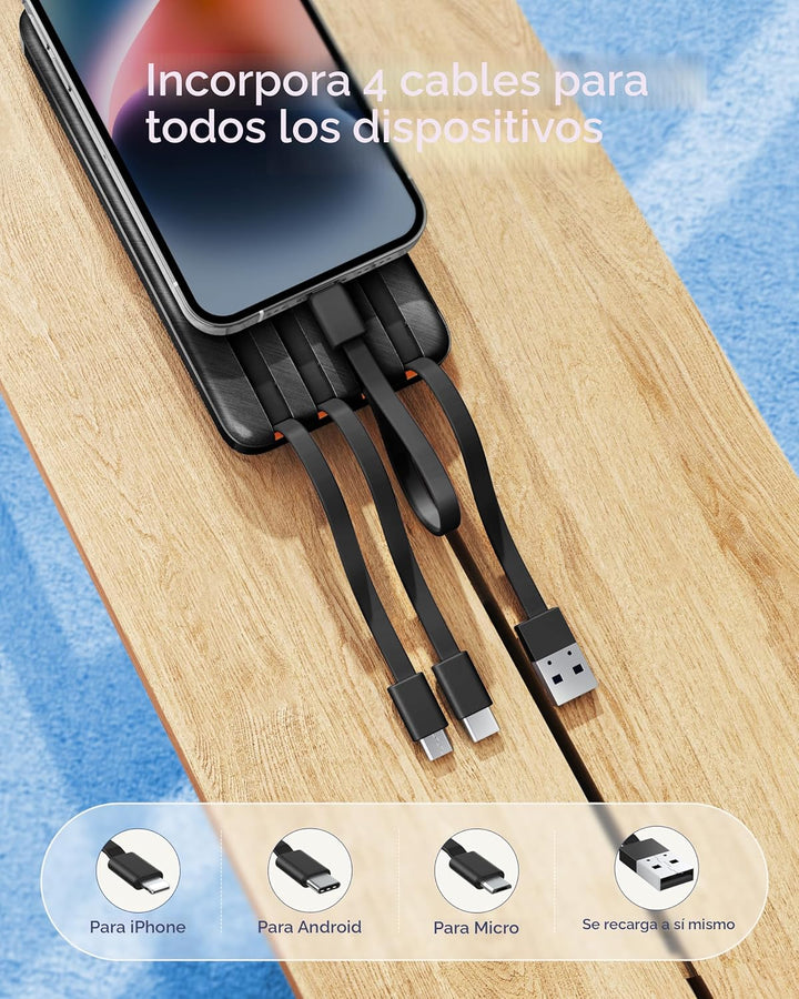 Charmast - Cargador portátil de 20000 mAh con cables incorporados,...