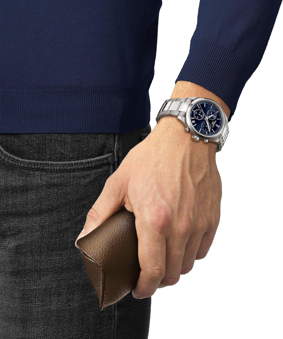 Tissot PR 100, cronógrafo de cuarzo suizo, 1.575 in, esfera azul, reloj para hombre