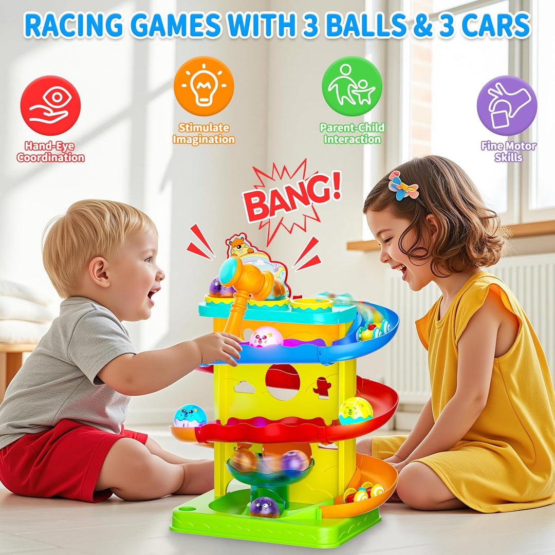 Funwee 2 en 1 Juego de Bola Rodante y Rampa de Coches de Carreras p...