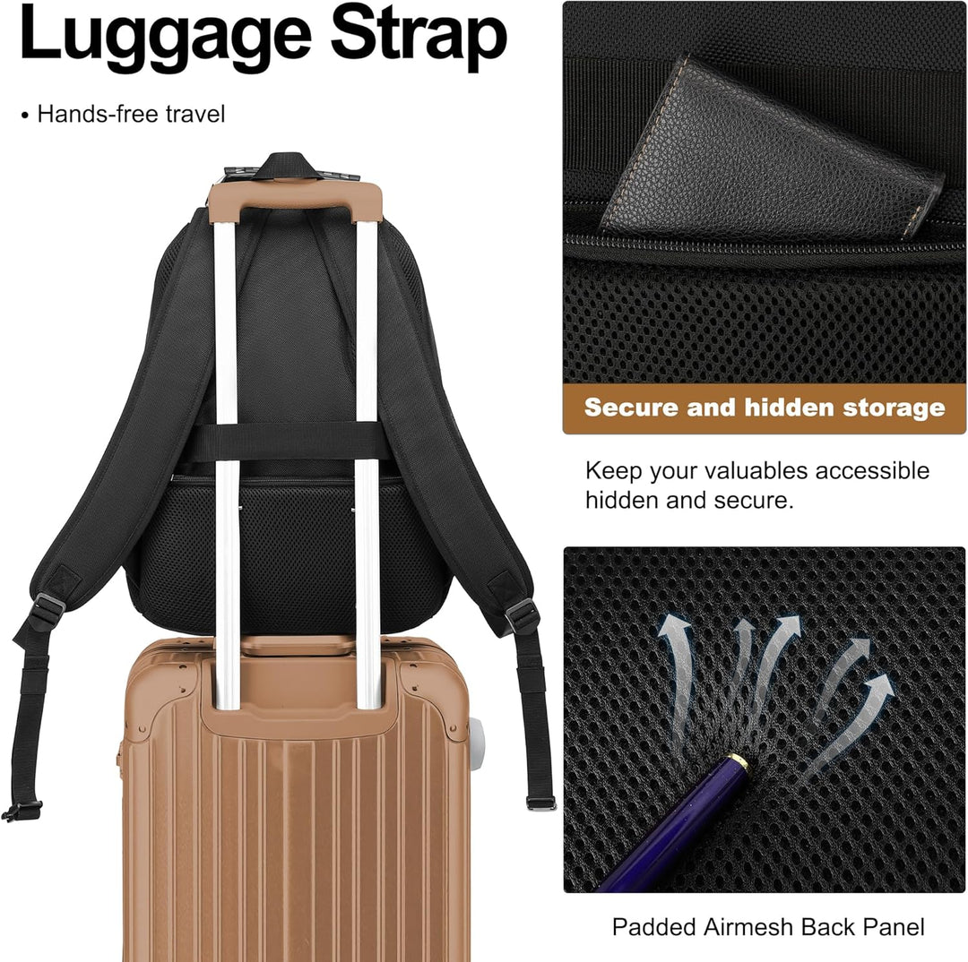 Mochila para laptop Boavan para hombre (Negro, 15.6), Negro, Elegante