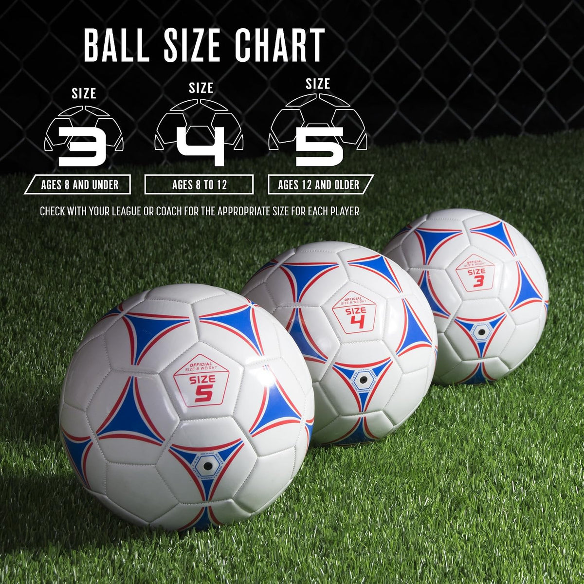 GoSports Premier balones de fútbol - Venta individual o paquete de 6 - Tamaños 3, 4, 5, con bomba para balón