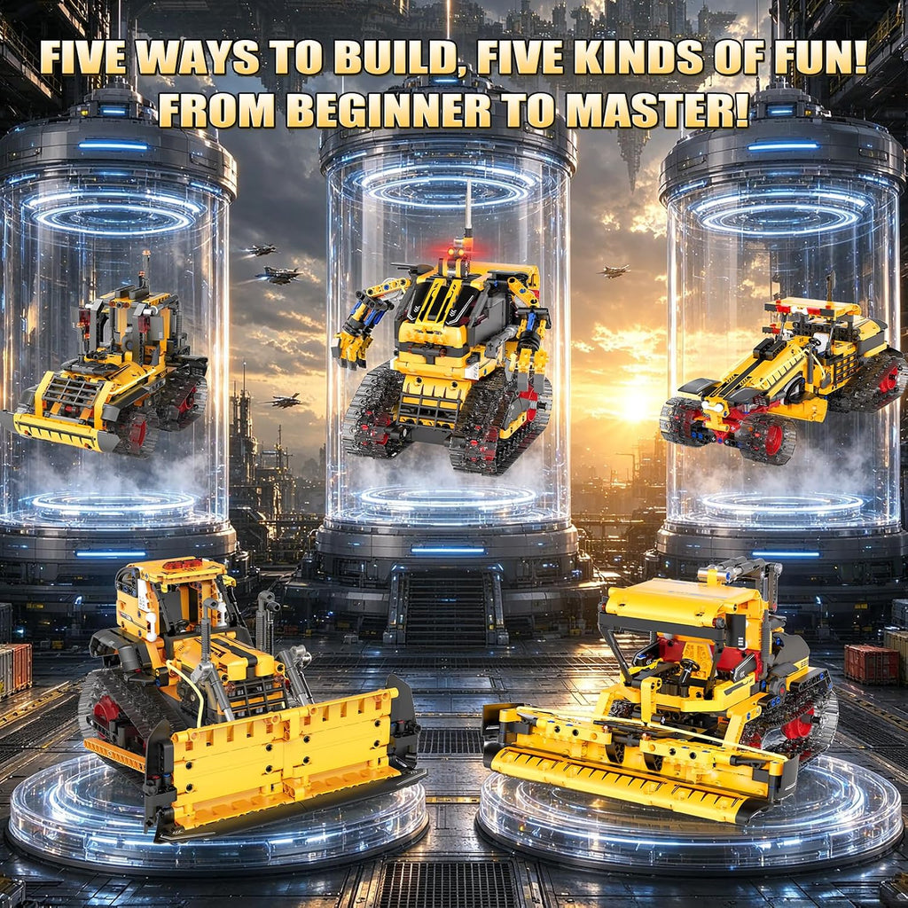 Kits de construcción de robot STEM 5 en 1 para niños de 6 a 12 años, aplicación y control remoto STEM Bulldozer Robot Juguetes de construcción para niños de 8 a 13 años