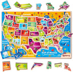 SYNARRY Rompecabezas grandes de madera del mundo de Estados Unidos para niños, Mapa del Mundo